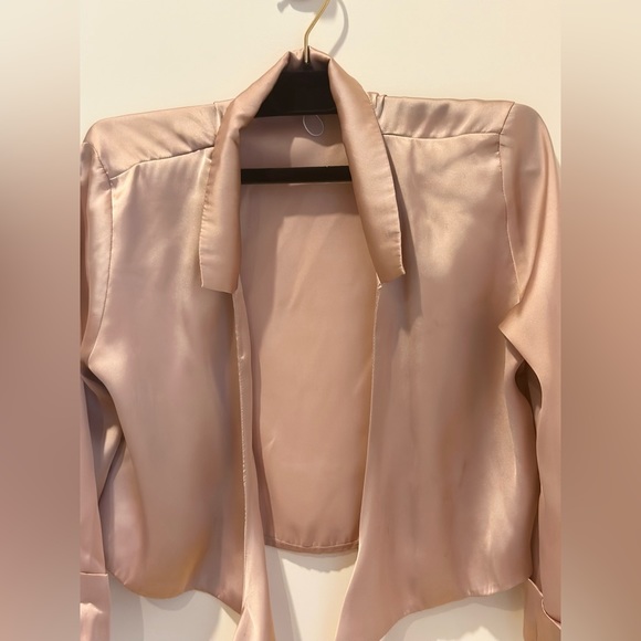 Pink Satin Tie Front Crop Top XS New - Picture 3 of 6